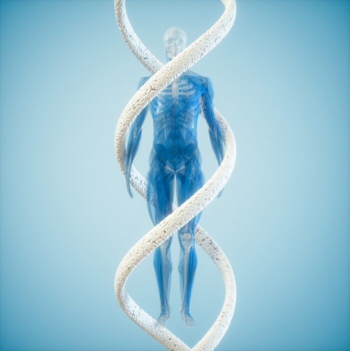 beeld van mens in DNA-helix